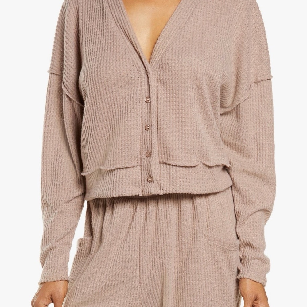 Waffle Knit Button Front Lounge Cardigan